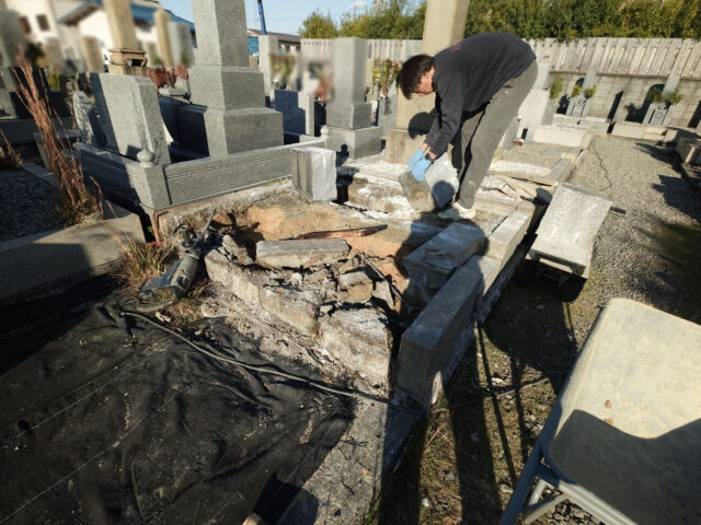 墓石 解体 小割 搬出作業